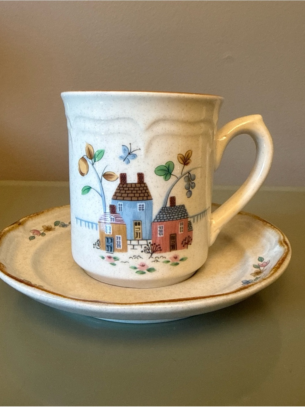 International Stoneware Japan Heartland VTG Coffee Cup & Saucer Farm Country Set